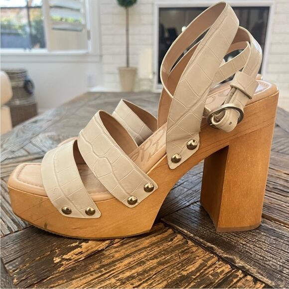 *NWOT Sam Edelman Rosalind Ivroy Embossed Platform Block Heel Sandal - Sz 9 - Picture 3 of 11